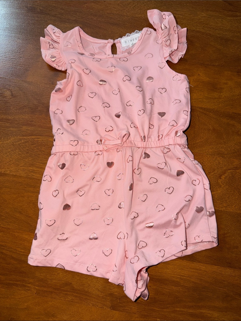 btween Pink Romper with Metallic Heart Print
